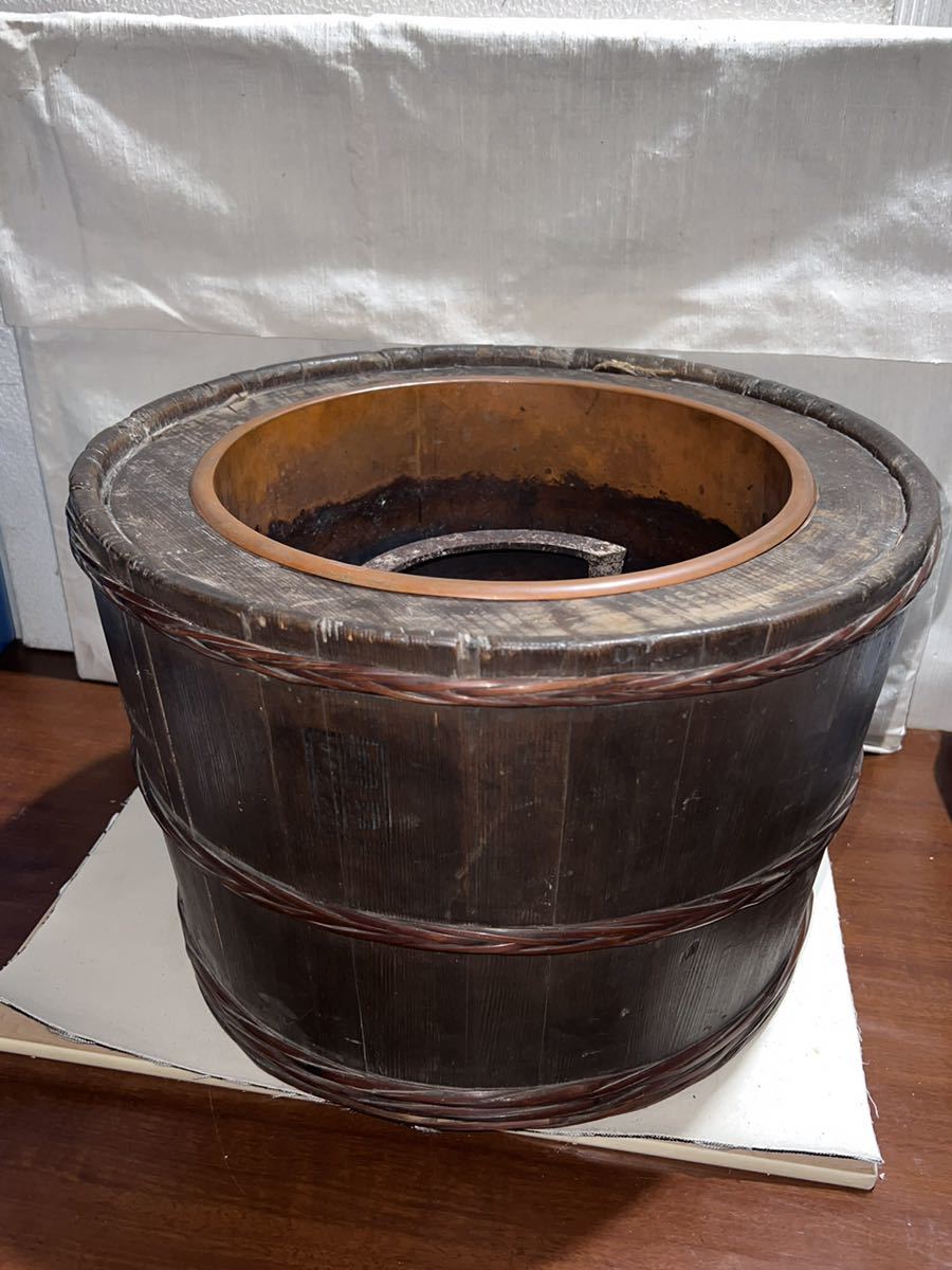 ◆アンティーク 木製火鉢 玉和 銅◆B-185拍卖