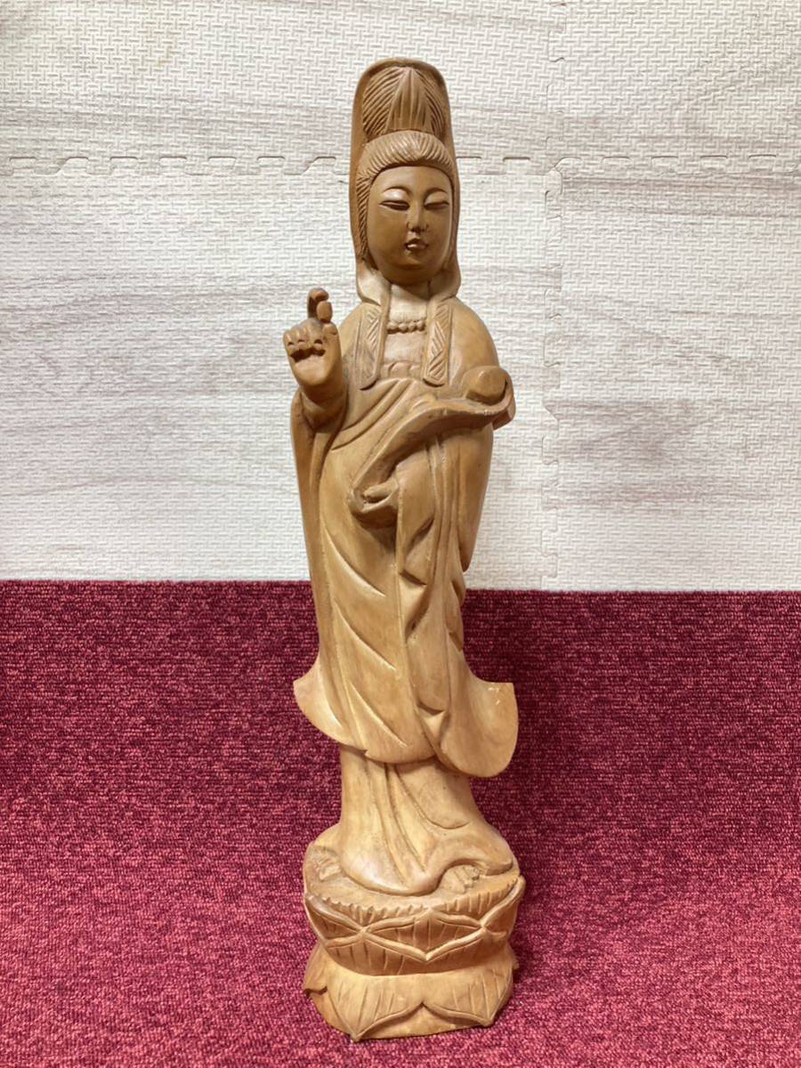 『0Y3』木製 子持ち 観音菩薩像 木彫り彫刻拍卖