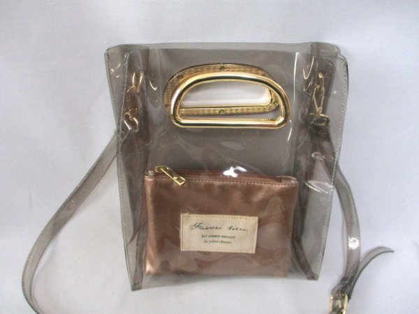 NICE CLAUP/ナイスクラップ◇2way PVCクリアバッグ インナーポーチ付 スモークブラウン 斜め掛け H26cm拍卖