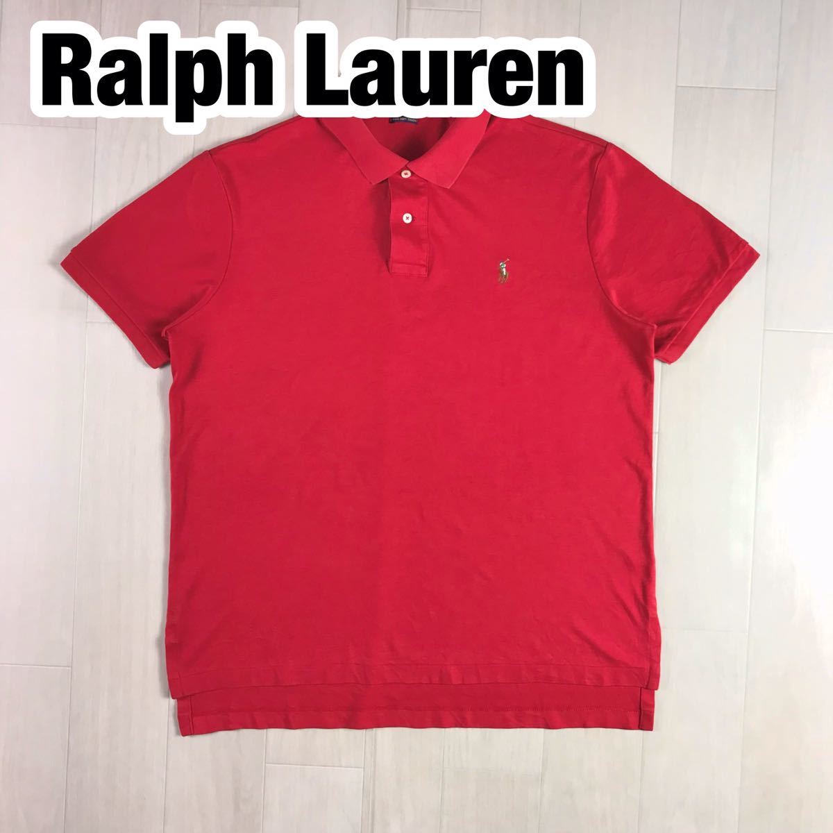 RALPH LAUREN ラルフローレン 半袖ポロシャツ L レッド カラーポニー 天竺拍卖