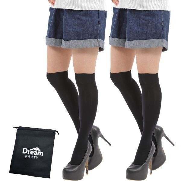 ブラック ニーハイソックス ニーハイ 2足 セット レディース ハイソックス 美脚 ソックス 50cm丈 60デニール 軽度 着圧ソックス 靴下 dp610拍卖