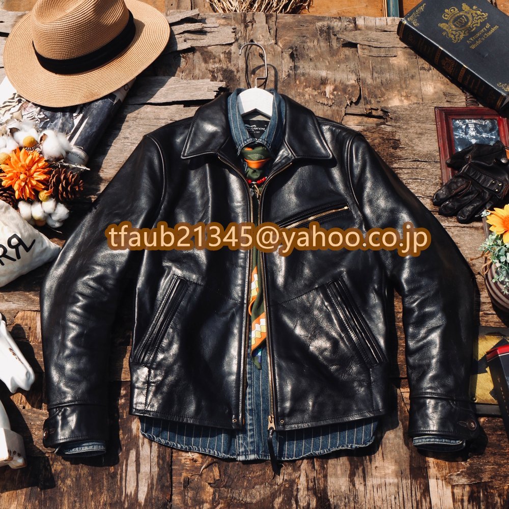 このクオリティーでこの価格 ヴィンテージ復刻デザイン 上質茶芯 ホースハイドレザー シングルライダースジャケット 馬皮拍卖