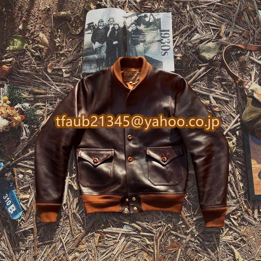 ヴィンテージ復刻デザイン 英国製オイルワックスカーフスキン使用 A-1フライトジャケット☆ライダース 革ジャン S~4XL拍卖