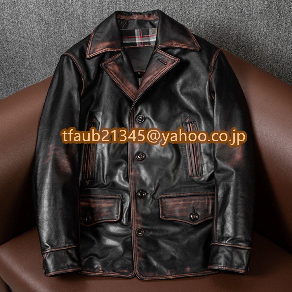 レザージャケット 上品 アメカジ 本革 馬革 ユーズド加工 茶芯ホースハイド ライダースジャケット 革ジャン コート S~5XL拍卖