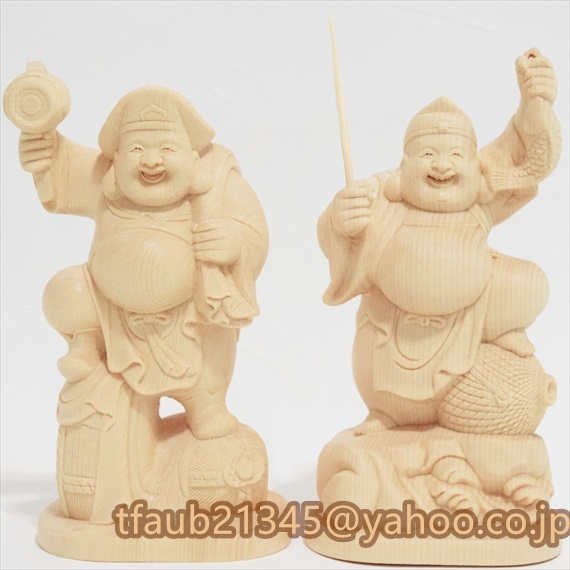 大黒天 恵比寿天 木彫り 神像 仏像 フィギュア 立像 仏教美術 置物 木彫 仏像 神像拍卖