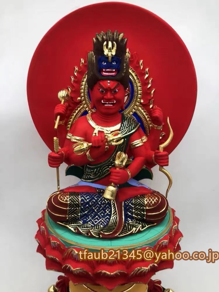 総檜材 木彫仏像 切金 仏師で仕上げ品 彩色愛染明王像 高さ30cm 仏教美術 精密細工拍卖