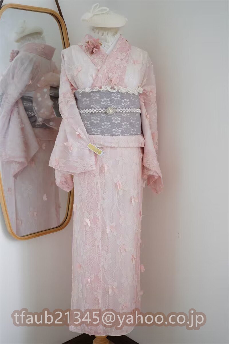 【ケーリーフショップ】レースの小紋着物 成人式 163CM 成人式 総レース 仕立て上がり単品拍卖