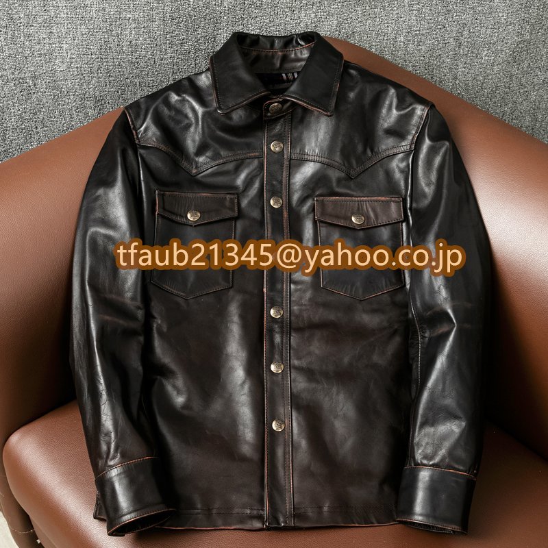 レザージャケット 上品 本革 馬革 ユーズド加工 茶芯ホースハイド 1.3mm ライダースジャケット 革ジャン コート S~5XL拍卖
