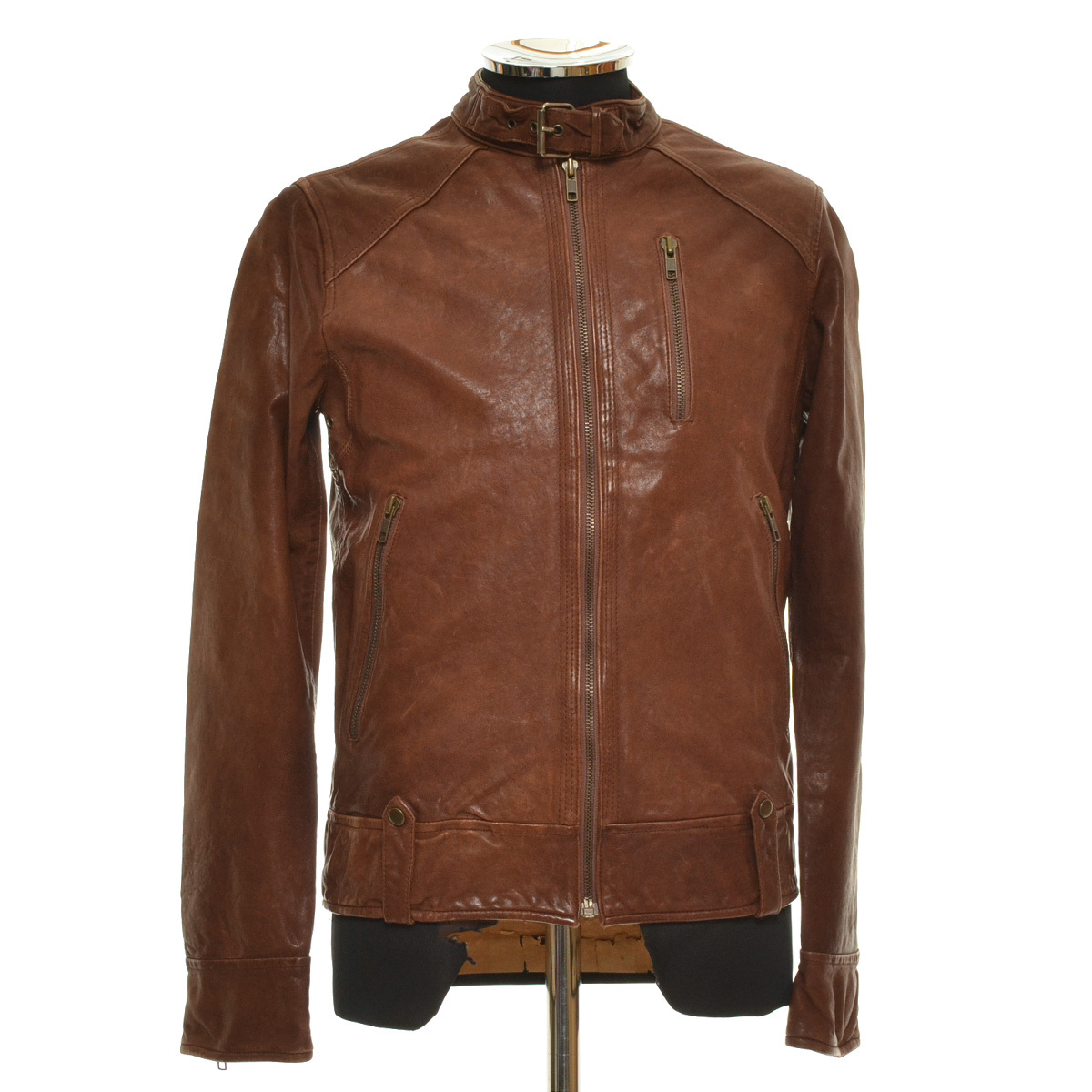 ●169273 FOB FACTORY エフオービーファクトリー ●シングルライダースジャケット サイズS レザー メンズ ブラウン拍卖