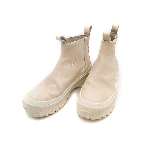 JIL SANDER ジルサンダー サイドゴアプラットフォームレザーブーツ ベージュ サイズ:42 メンズ ITT574UB2O1M拍卖