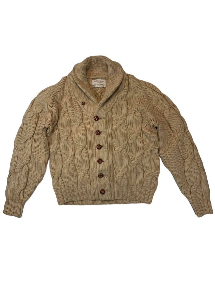 ビンテージ 70s 80s Full Fashioned 100% VIRGIN WOOL by LORD JEFF ウール ショールカラー カーディガン MADE IN USA ベージュ色 S位拍卖