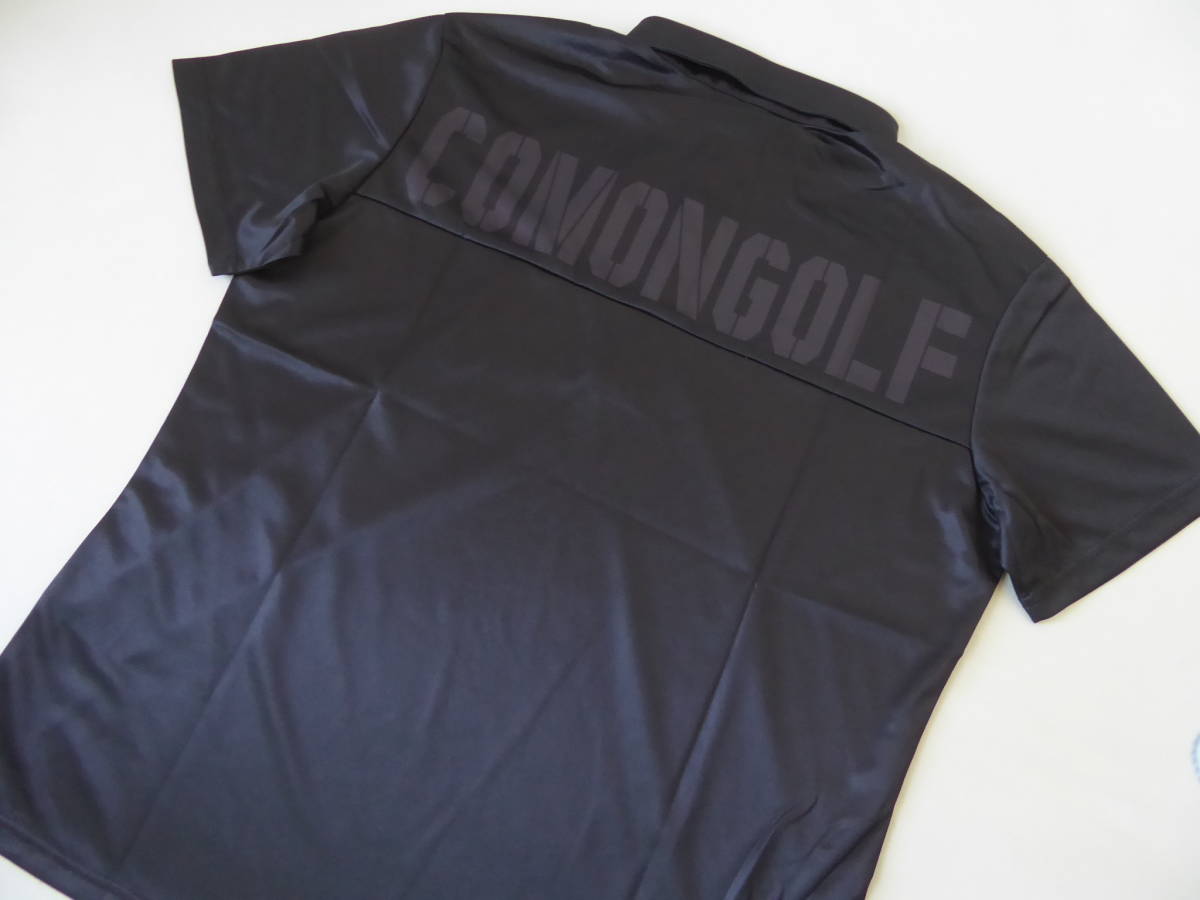 丈短め COMON GOLF コモン ゴルフ 吸汗速乾 DRY ストレッチ 背面ロゴ ボタンダウン半袖ポロシャツ L 黒拍卖
