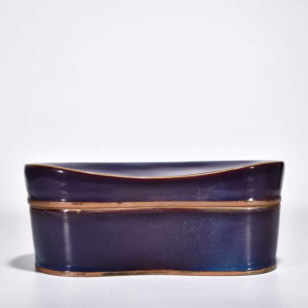 宋時代 鈞窯 曜変 紫紅釉磁枕 唐物 中国美術 工芸品 高さ12cm 直径30.5cm 【HB739】拍卖