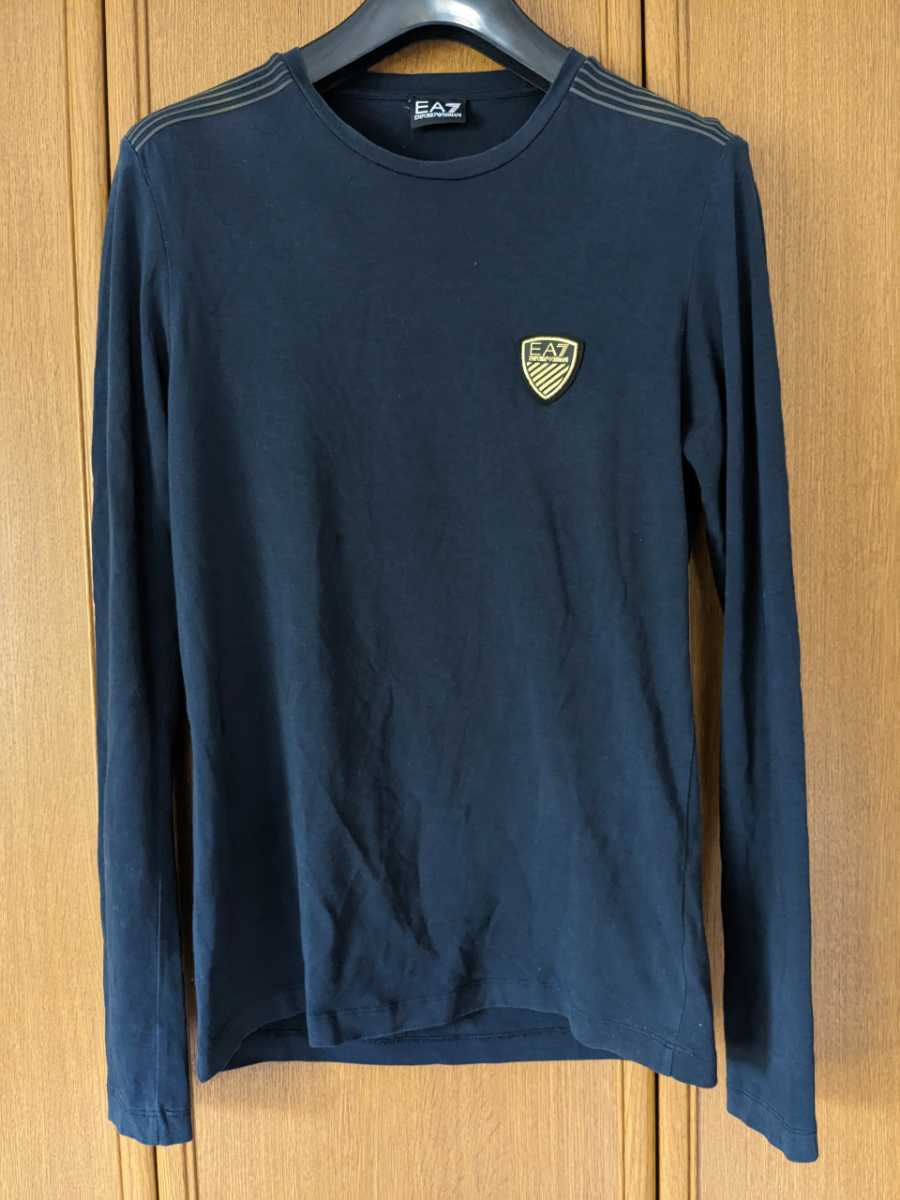 エンポリオアルマーニ 長袖Tシャツ ネイビー 黒色 金色 ワッペン M L 即決 EMPORIO ARMANI EA7拍卖