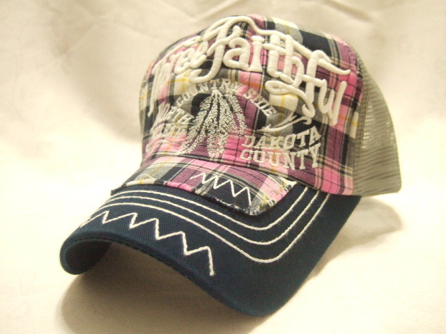 s横浜最新 Three Faithful♪メッシュキャップチェック柄ピンク 送料300円ξmcaξξ31ps拍卖