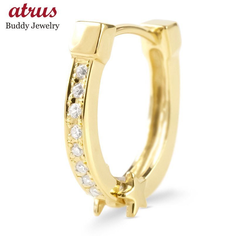 18金 片耳ピアス ダイヤモンド 馬蹄 フープピアス 中折れ式ピアス メンズ イエローゴールドk18 18k ピアス リング拍卖