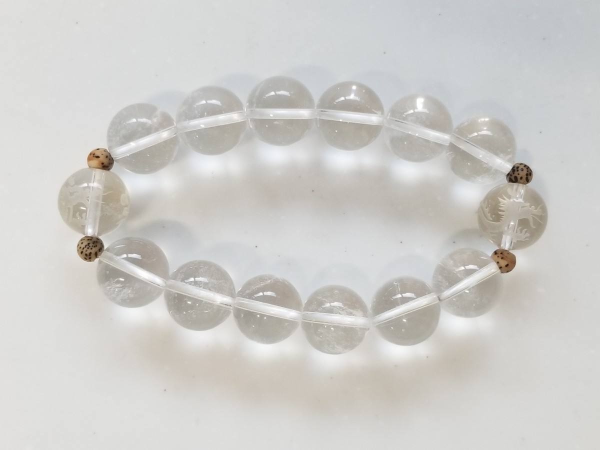 丸玉 龍彫り水晶 ブレスレット 14㎜拍卖