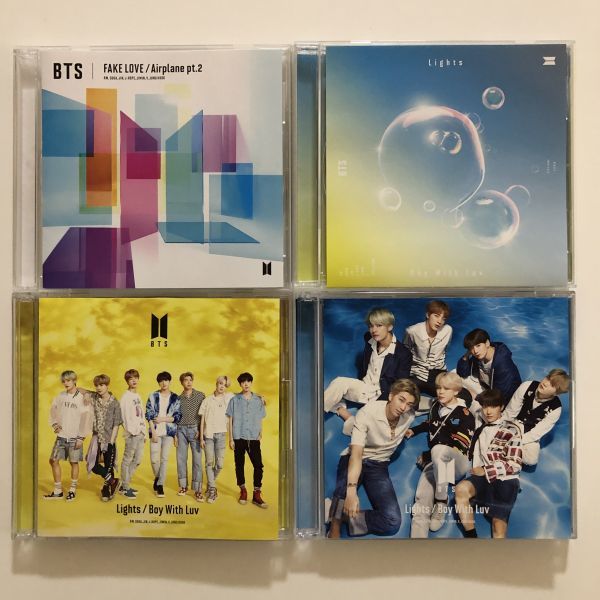 B20164 CD(中古)FAKE LOVE/Airplane pt.2(通常盤)+Light/Boy With Luv(通常盤)(初回限定盤A DVD付)(初回限定盤B DVD付) BTS 4点セット拍卖