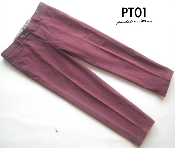 美品ルーマニア製!!ピーティーゼロウーノ PT01*3.8万 BRIGHTON 5ポケット ストレッチコットンスラックス・パンツ 46 実寸M ブラウン拍卖