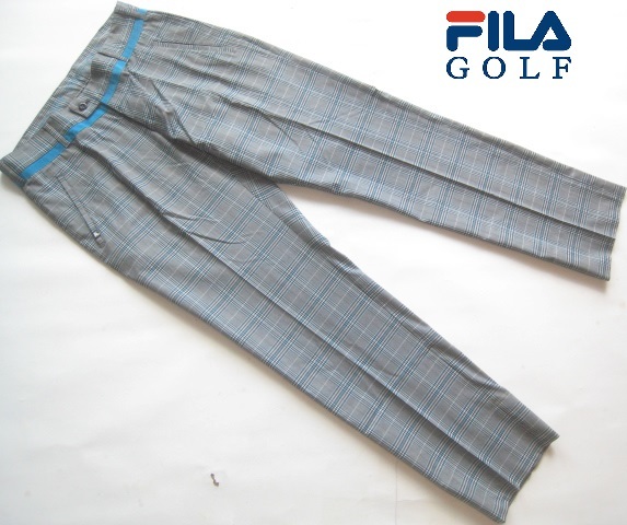 美品!!フィラ ゴルフ FILA GOLF*ロゴタグ付き チェック柄ストレッチポリレーヨンスラックス・パンツ W79 実寸M グレー系拍卖
