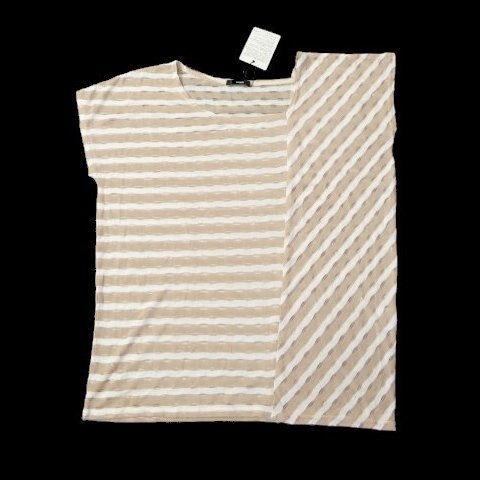 新品 OSMOSIS オズモーシス 変形 ボーダー 切り替え Tシャツ Tee カットソー ベージュ拍卖