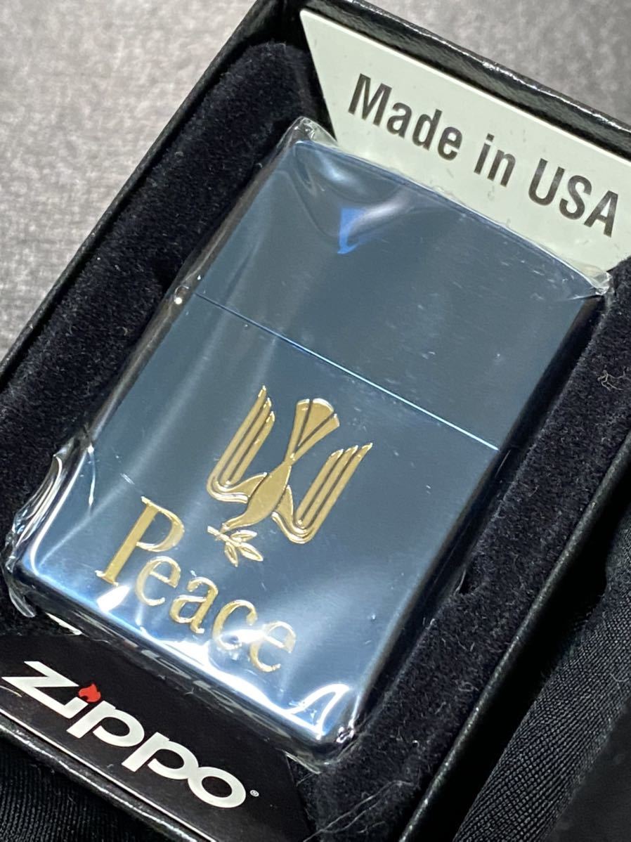 zippo Peace 2007 Model 限定品 ブルーチタン 希少モデル 2007年製 ④ ピース 両面ゴールド刻印 ゴールドプレート A.A. ケース 保証書付き拍卖