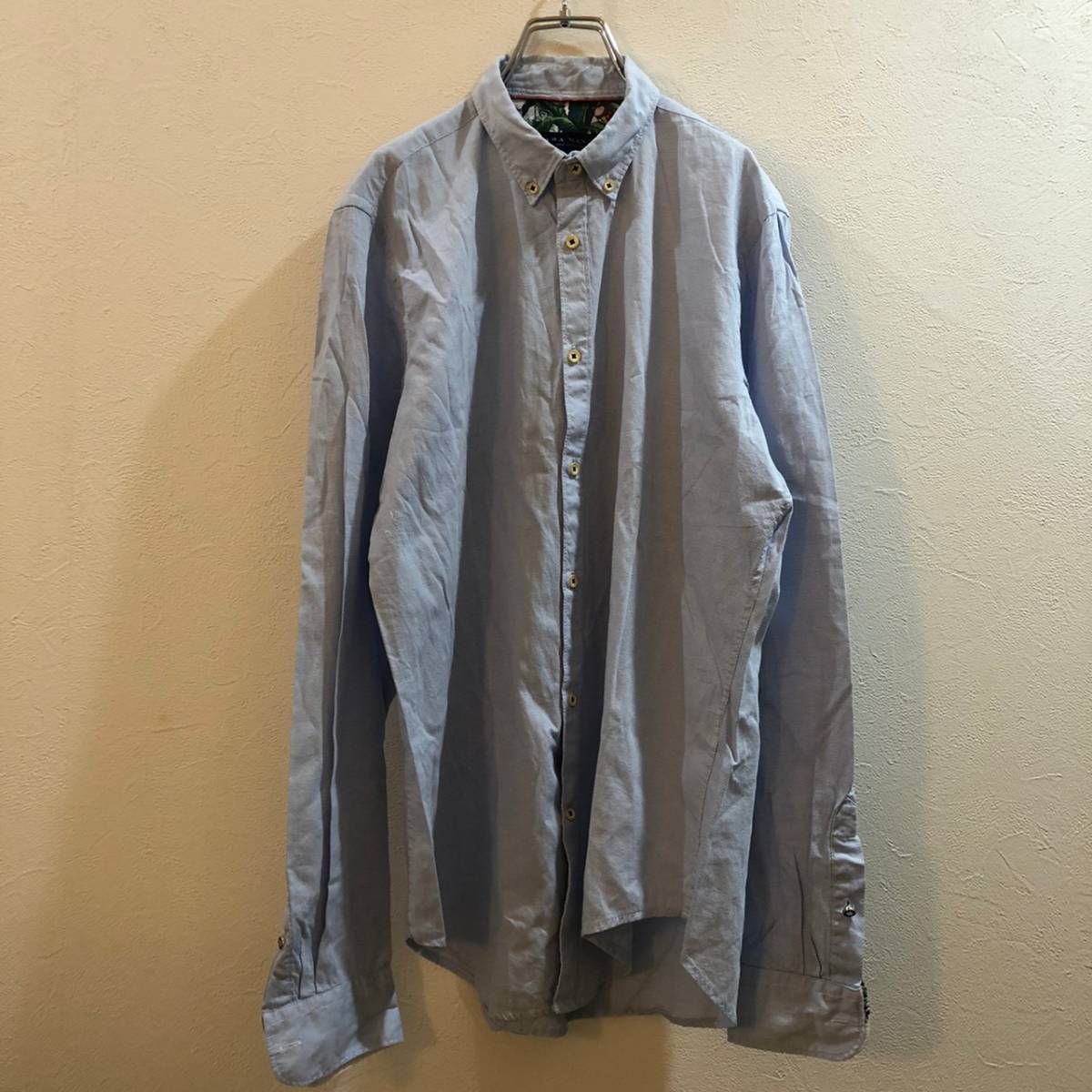 ZARA MAN/ザラマン 長袖ボタンダウンシャツ SLIM FIT ブルー 水色 メンズ XL拍卖