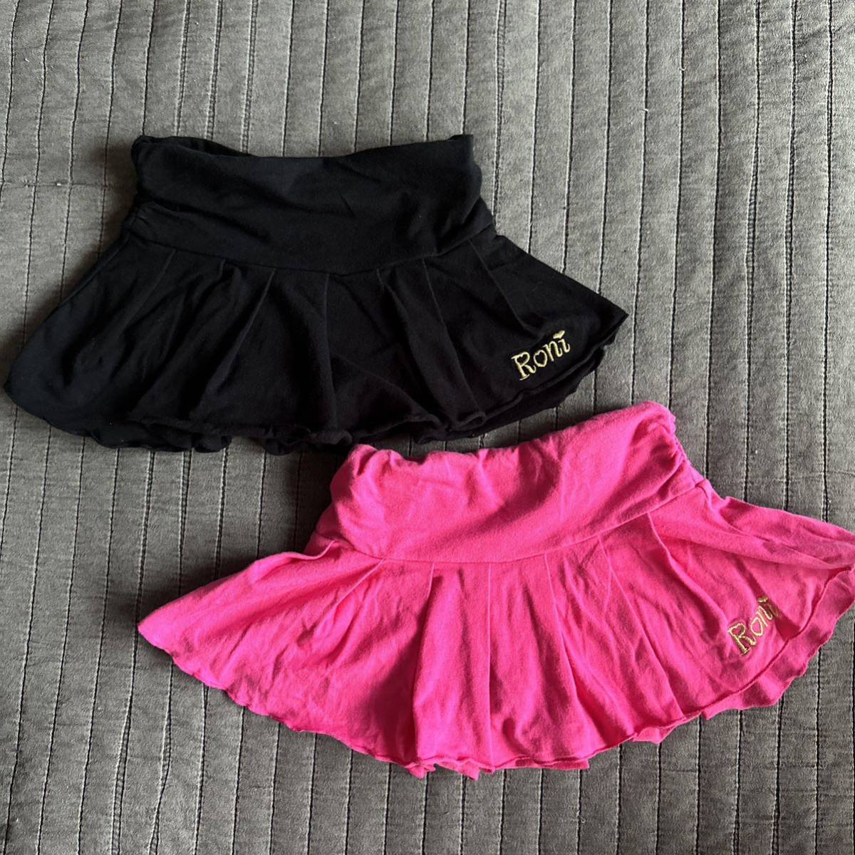 RONIロニィインパン付きフレアミニスカート110-120ピンク&ブラックセット インナーパンツ キュロットスカート拍卖
