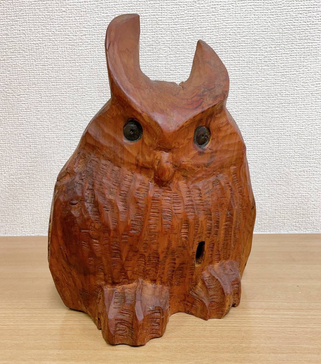 【木彫りミミズクの置物♪】アンティーク /インテリア /可愛い/コレクション /置物 /工芸品 /木工芸/ふくろう/S58-268拍卖