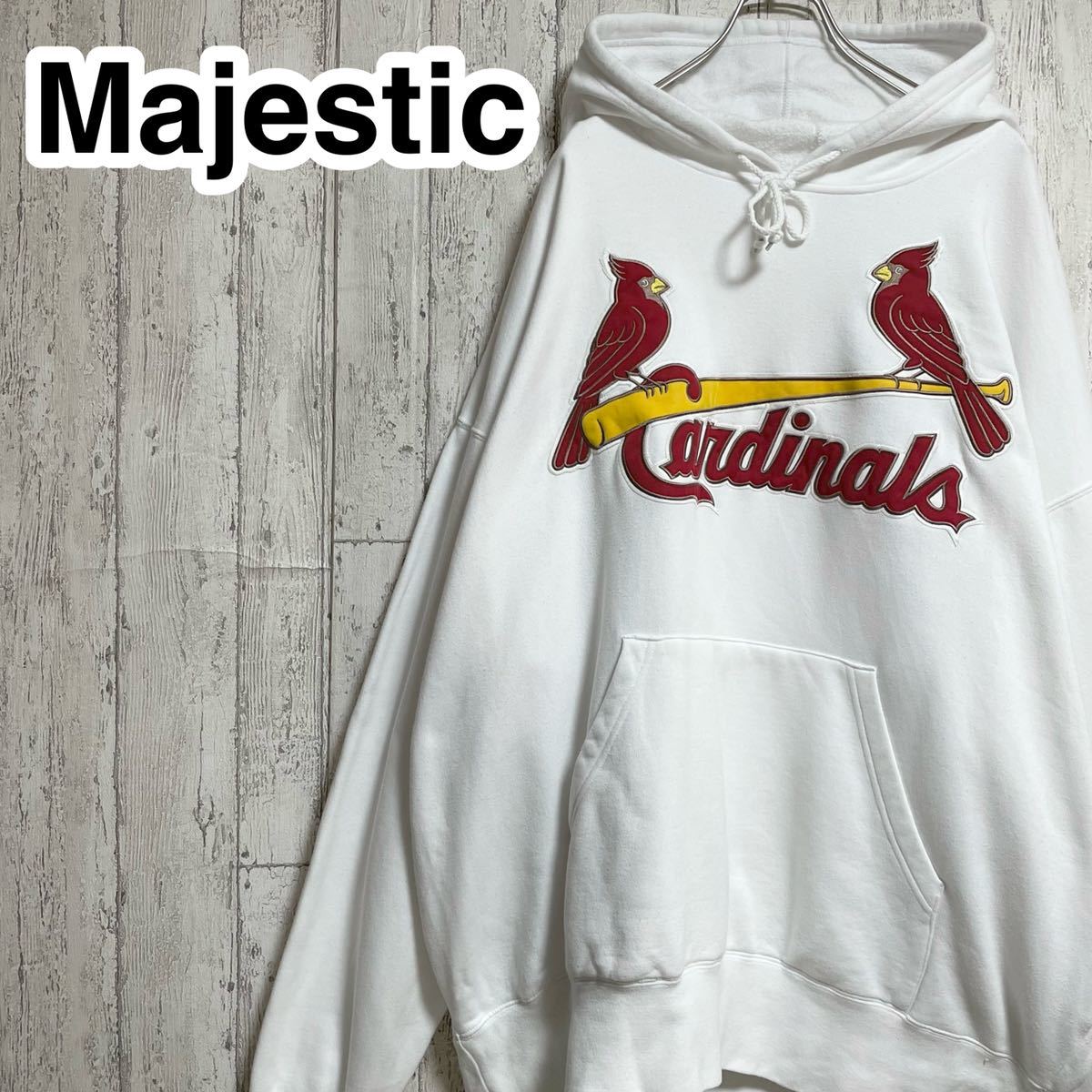 ☆送料無料☆ Majestic マジェスティック MLB セントルイス・カージナルス スウェットパーカー ホワイト ビッグシルエット 23-75拍卖