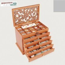 人気推薦★ 1個限りの超低価格★品質保証 バラ彫刻木製アクセサリーケース 6段ジュエリーボックス ワンタッチロック レトロ拍卖