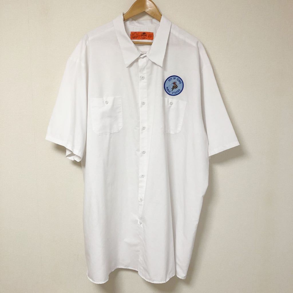 RED KAP /レッドキャップ /メンズ5XL 超BIGサイズ 半袖シャツ ワークシャツ トップス 白 ポリコットン 刺繍 ワッペン アメカジ USA古着拍卖