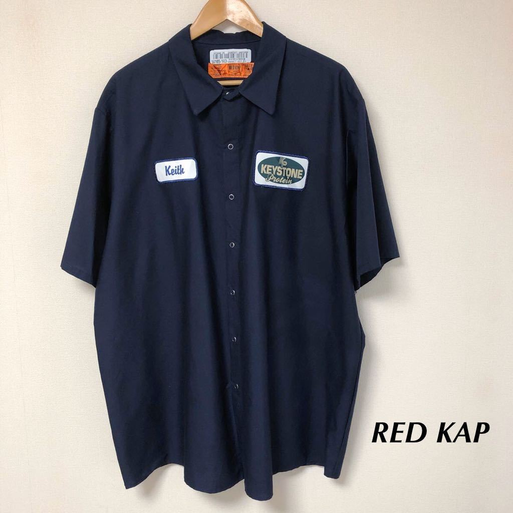 RED KAP /レッドキャップ /メンズ3XL 半袖シャツ ワークシャツ ネイビー ワッペン ポリコットン ミリタリー アメカジ USA古着 大きいサイズ拍卖