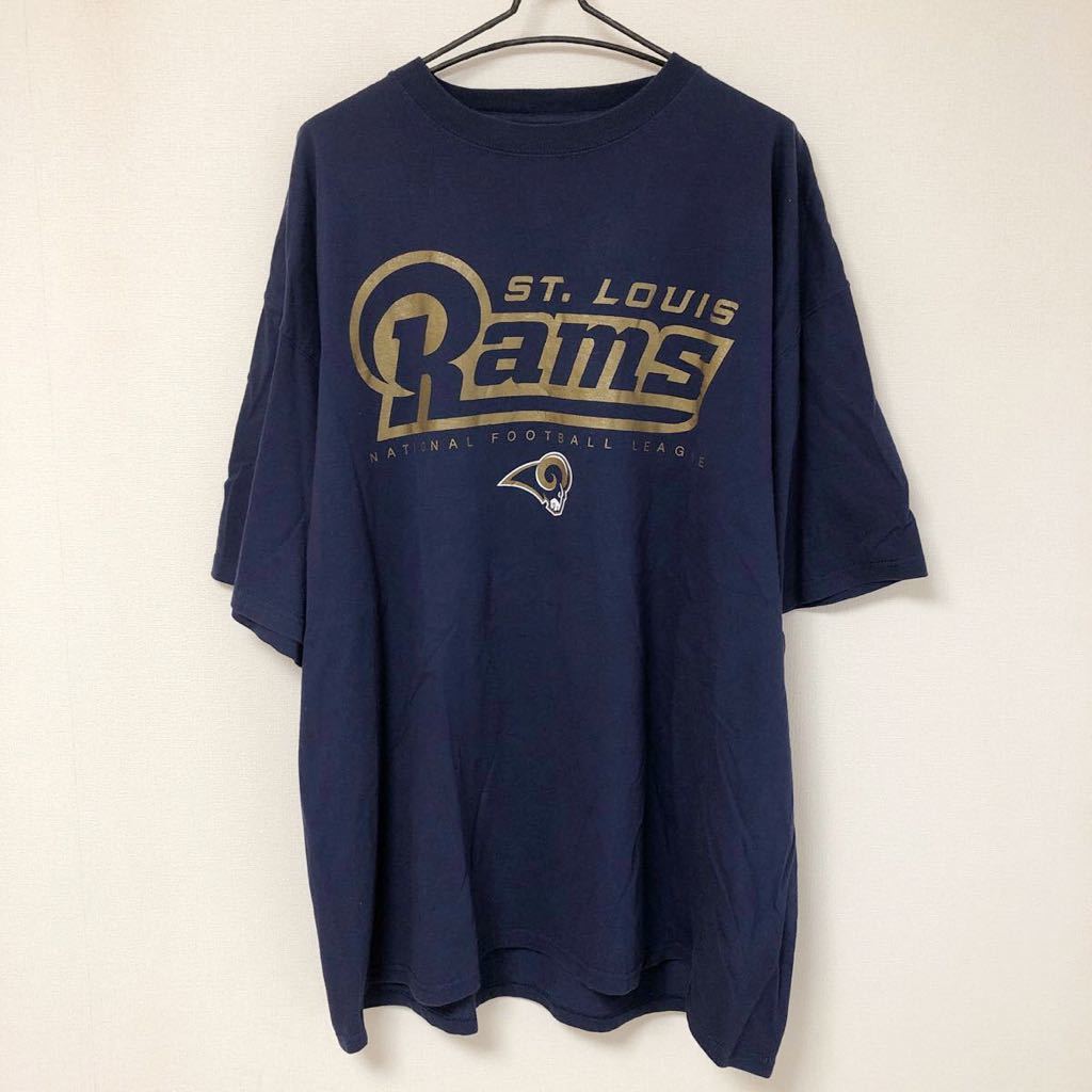 NFL /TEAM APPAREL メンズ2XL ネイビー 半袖Tシャツ プリントTシャツ ST.LOUIS Rams アメフト スポーツ アメカジ USA古着 BIGサイズ拍卖