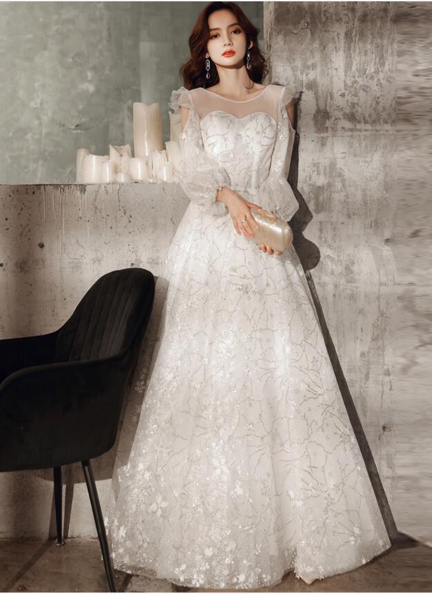 未使用 発表会 舞台衣装 パーティ フォ-マル ラメ刺繍 チュ-ル レース ロング M ドレス (OPN2327)拍卖