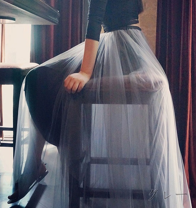 未使用 フォーマル チュ-ル グレー ロング M(9号) スカ-ト (SKN9334)拍卖