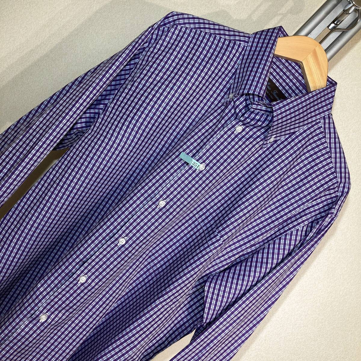 W668美品!■Mario Ferraraマリオフェラッラ★伊製★紫系チェック★BDシャツ■17/43拍卖