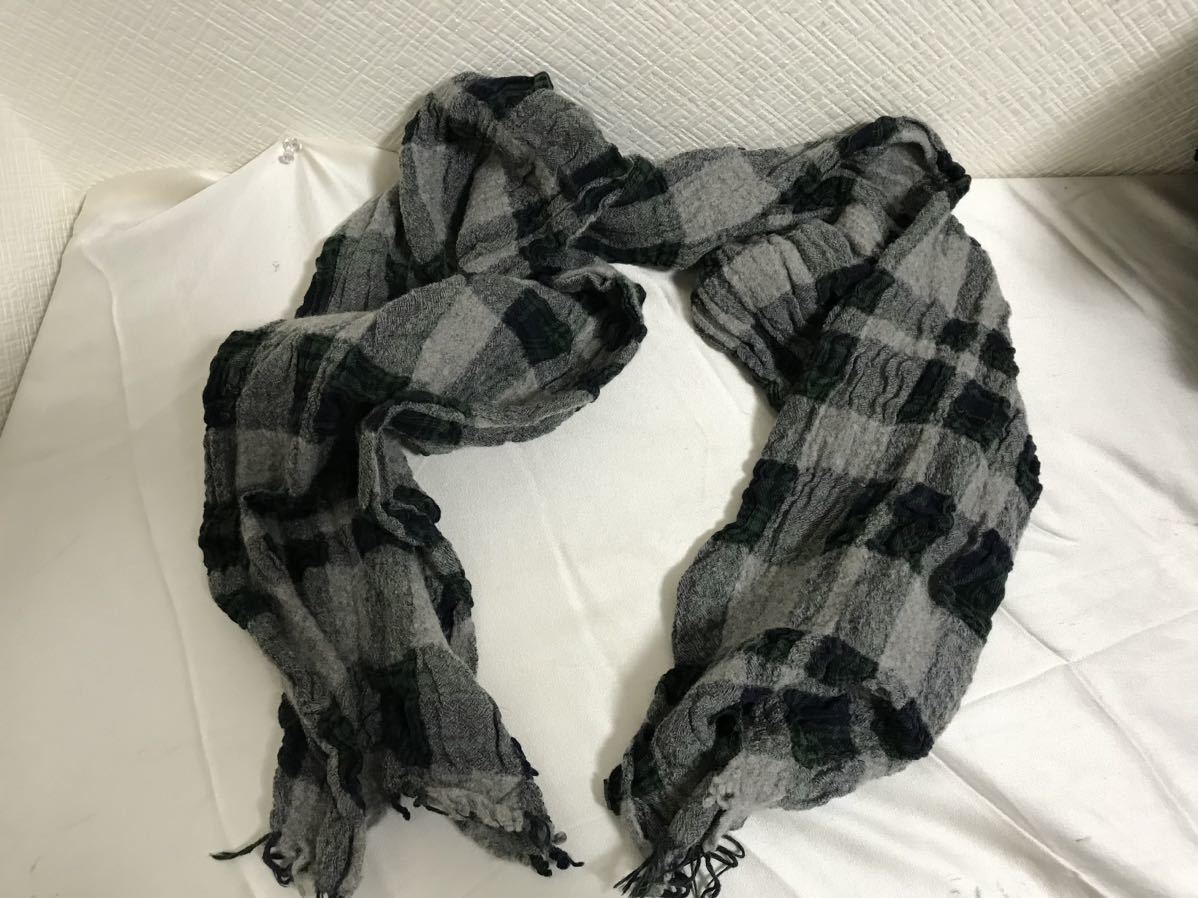 本物ラグアンドボーンrag&boneウールコットンシワ加工チェック柄ストールマフラー黒旅行メンズレディースワークミリタリーイタリア製拍卖