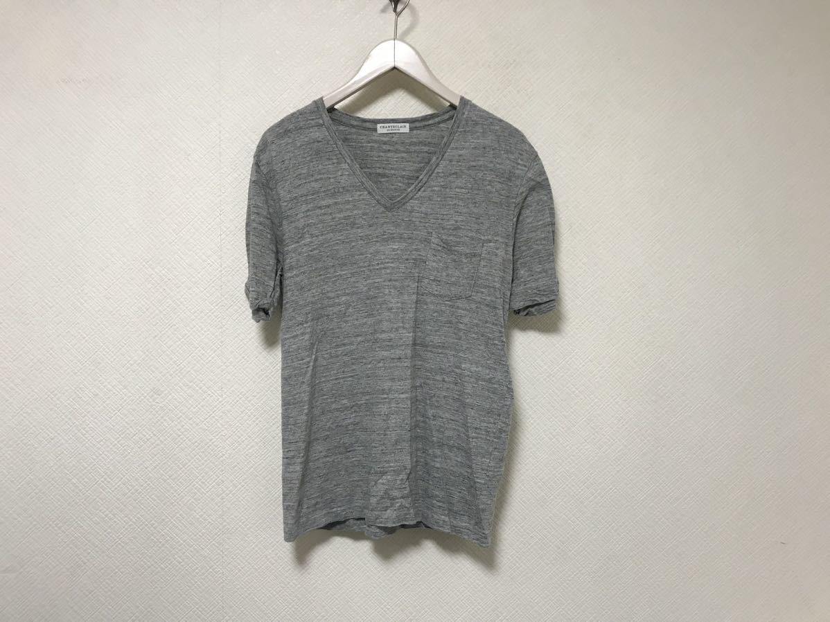 美品本物シャントクレールエディフィスCHANTECLAIR par EDIFICEコットンVネック半袖Tシャツメンズアメカジビジネスグレー46Mフランス製拍卖