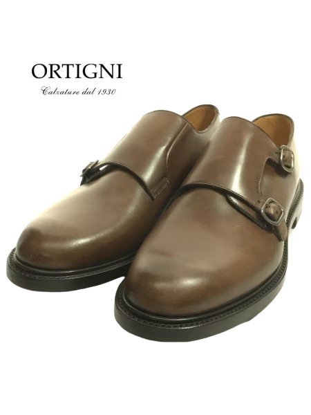 TK 新品 ITALY製 オルティーニ ORTIGNI ダブルモンクストラップ レザーシューズ 革靴 ビジネス 44拍卖