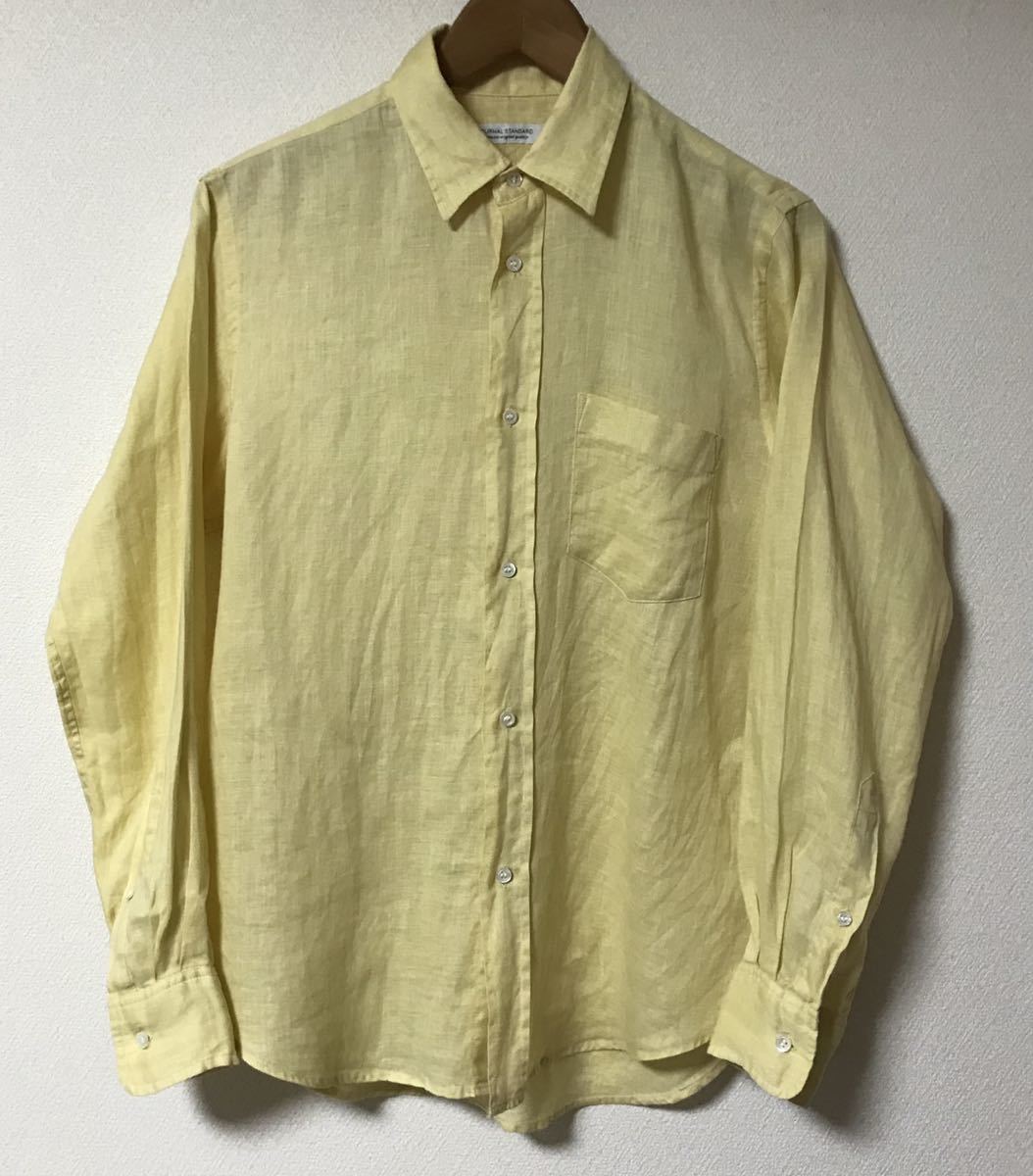 JORNAL STANDARD ジャーナルスタンダード 麻 100% ヘンプ 長袖 シャツ イエロー S 予備ボタン付き拍卖