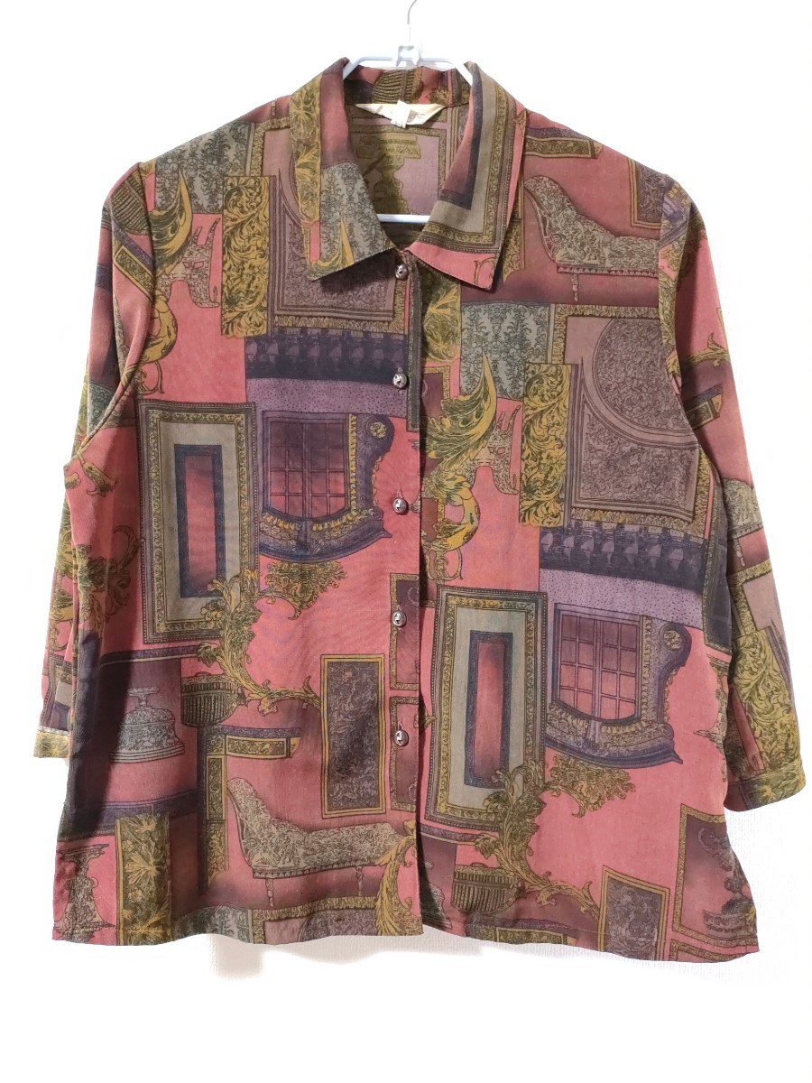 スカーフバブリー柄 派手 総柄シャツ ヴィンテージ レトロ ビッグオーバーサイズ 古着 ヨーロピアン拍卖