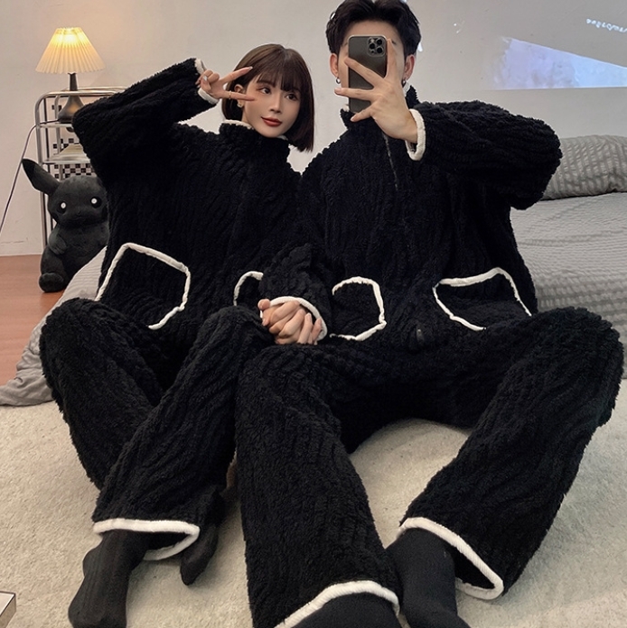 メンズ レディース 部屋着 パジャマ ルームウエア モコモコ 寝間着 前開き 上下セット 防寒 冬物 カップル着 X706拍卖