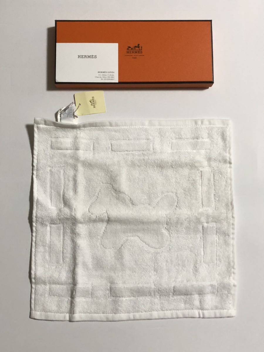未使用 HERMES ダダ タオル ホワイト エルメスジャポン 送料無料 ハンドタオル エルメス ホース柄拍卖