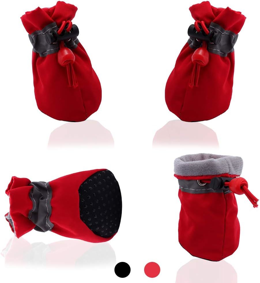 ★★犬猫ブーツソフトシューズ滑り止めブーツ 調節可能ストラップ反射ストリップ付き 小型犬 プレミアムポープロテクター(4個)(赤色)拍卖