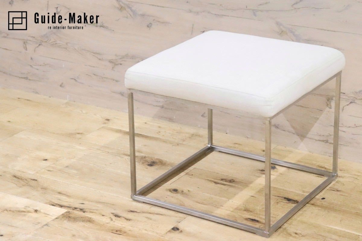 GMGH254○北欧スタイル スツール 椅子 オットマン 金属フレーム スチール ファブリック ホワイト モダン 展示品拍卖