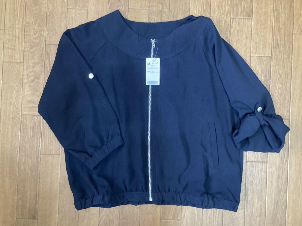 新品★袖調節可能 ネイビー紺ジッパーブジャケット 羽織り★M拍卖