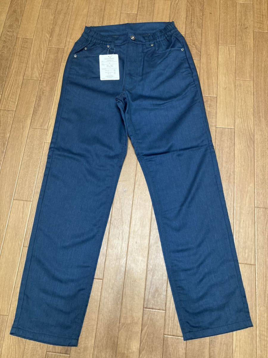 新品★濃紺ネイビーデニム風綿パン 裏チェック あたたかフランネル★S拍卖