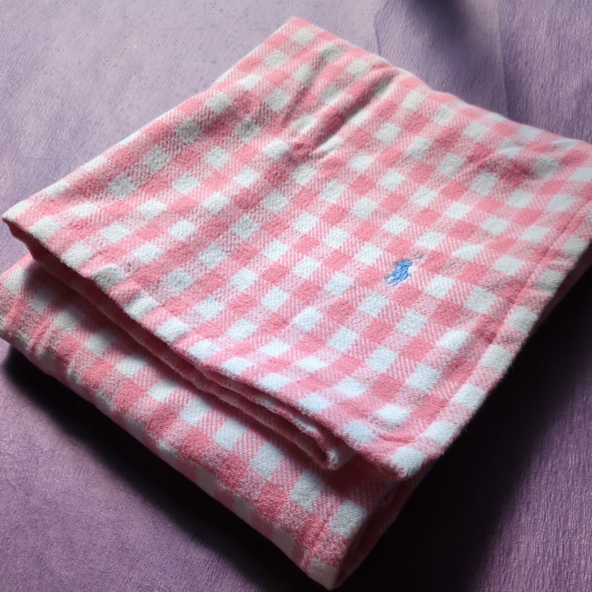 ラルフローレン ハーフブランケット 100×140 サウスポート ギンガム ハーフケット ひざかけ ポニー刺繍(ブルー)格子ピンク/6067-3501-61拍卖