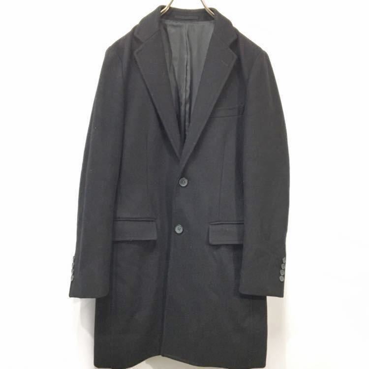 ★格安★UNITED ARROWS ユナイテッドアローズ GREEN LABEL RELAXING チェスターコート ウール メンズ Sサイズ 黒 ブラック ロング H-547拍卖